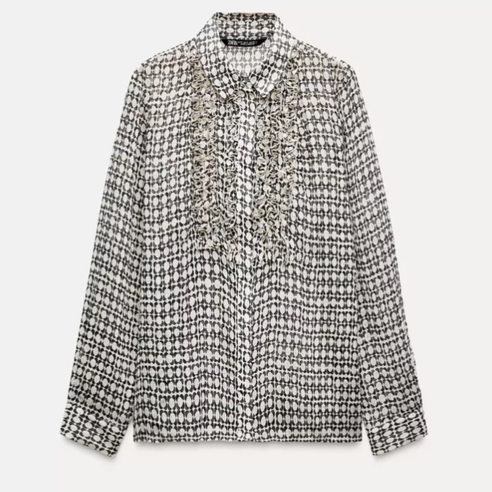 Zara Black and White Patterned Blouse